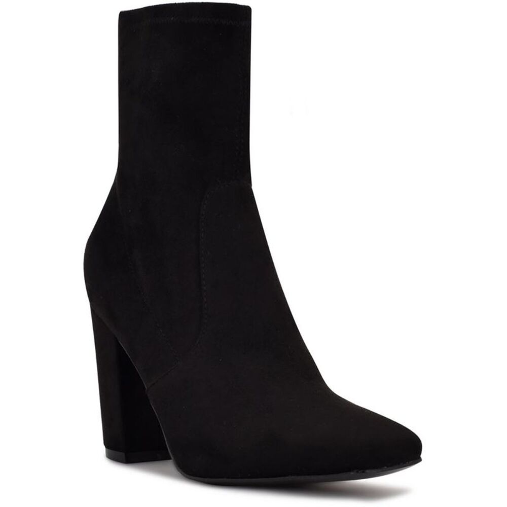 Nine West Womens Derian 2 Black Faux Suede Square Toe Ankle Boots Shoes New